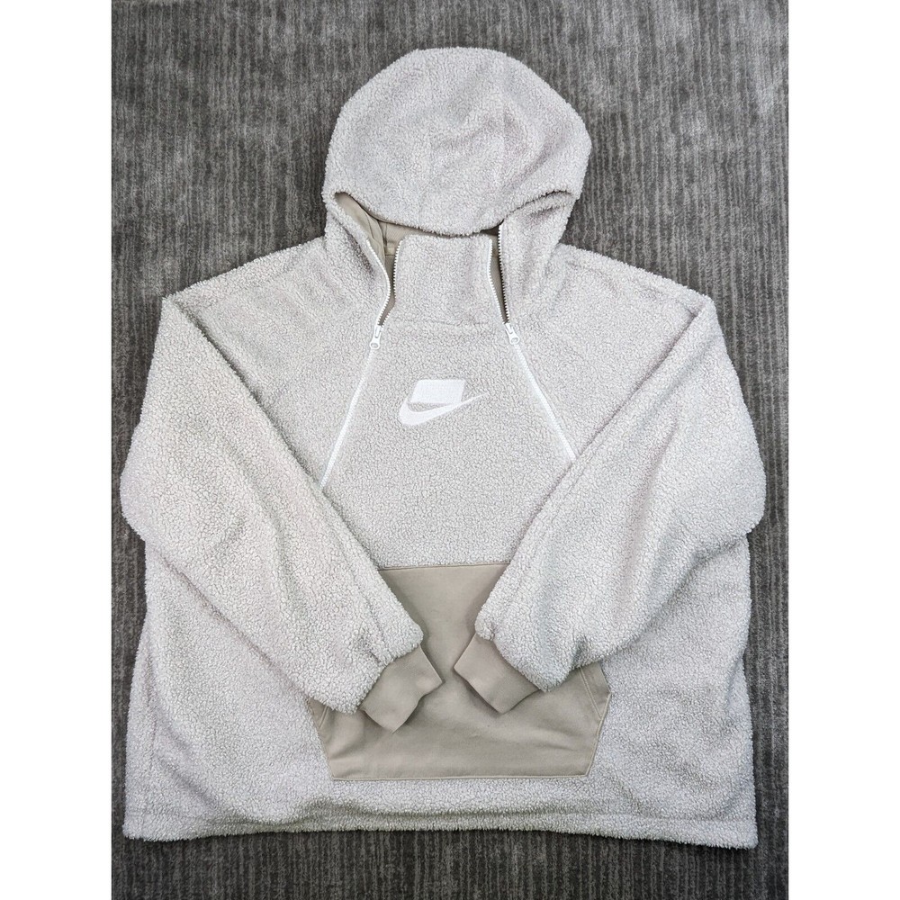 Nike Pullover Deep Pile Heavy Sherpa Double Zip Textured Hoodie Womens XL
